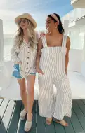 Run Around Jumpsuit ~ Beige Everyday Stripe(XS)