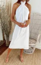 Jasmine Halter Midi Dress ~ Ivory Luxe Satin(XXS)