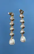 Ettika Elegantly Modern Crystal and Pearl Dangle Earrings ~ Gold(OS)