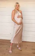 Jasmine Halter Midi Dress ~ Champagne Luxe Satin(XXS)