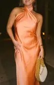 Jasmine Halter Midi Dress ~ Cantaloupe Luxe Satin(XS)