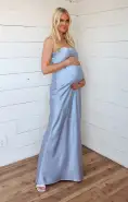 Taylor Tube Maxi Dress ~ Steel Blue Luxe Satin(XXS)