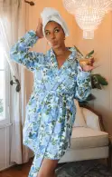 Freshen Up Robe ~ Cottage Floral Blue Terry