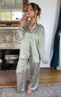 Always and Forever Button Down ~ Moss Green Luxe Satin(XXS)