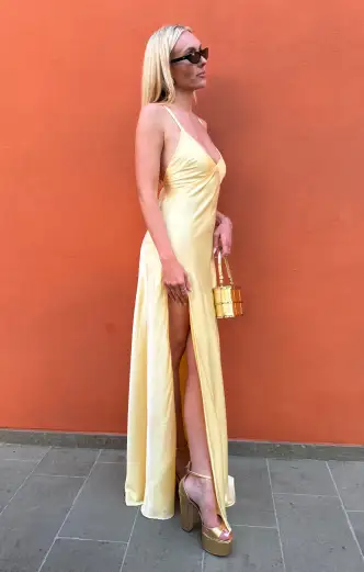 Anderson Maxi Dress ~ Pale Yellow Luxe Satin(XXS)
