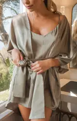 First Look Robe ~ Moss Green Luxe Satin(XXS)