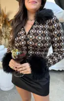 Zermatt Zip Up ~ Neutral Geo Jacquard Faux Fur(XS)