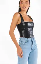 The Corset Top ~ Black Faux Leather(XS)
