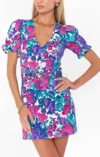 Zia Mini Dress ~ Magenta Blooms Denim(XS)