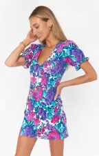 Zia Mini Dress ~ Magenta Blooms Denim(XS)