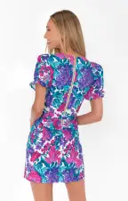 Zia Mini Dress ~ Magenta Blooms Denim(XS)