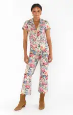Jacksonville Short Sleeve Cropped Jumpsuit ~ Sage Dusty Meadows Denim(XS)