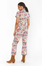 Jacksonville Short Sleeve Cropped Jumpsuit ~ Sage Dusty Meadows Denim(XS)