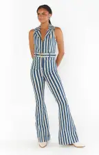 Jacksonville Jumpsuit ~ Sand N Sea Stripe Denim(XS)