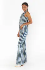 Jacksonville Jumpsuit ~ Sand N Sea Stripe Denim(XS)