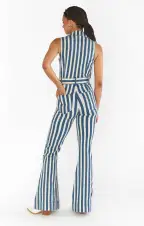 Jacksonville Jumpsuit ~ Sand N Sea Stripe Denim(XS)