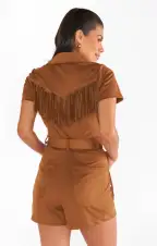 Outlaw Romper ~ Cognac Fringe Faux Suede(XS)