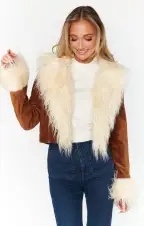 Penny Lane Cropped Coat ~ Saddle Brown Cord w/Faux Fur(XS)