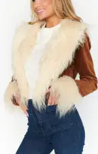 Penny Lane Cropped Coat ~ Saddle Brown Cord w/Faux Fur(XS)