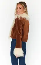 Penny Lane Cropped Coat ~ Saddle Brown Cord w/Faux Fur(XS)