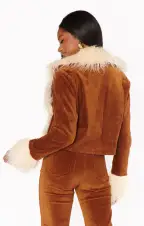 Penny Lane Cropped Coat ~ Saddle Brown Cord w/Faux Fur(XS)