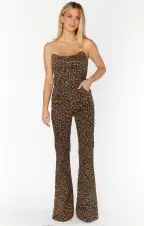 Santa Fe Jumpsuit ~ Leopard Latte Denim(XS)