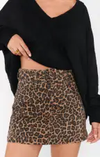 Tyra Belted Zip Skirt ~ Leopard Latte Denim(XS)