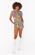 Cannon Romper ~ Bright Floral Soiree Denim(XS)