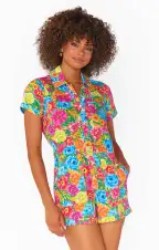 Cannon Romper ~ Bright Floral Soiree Denim(XS)