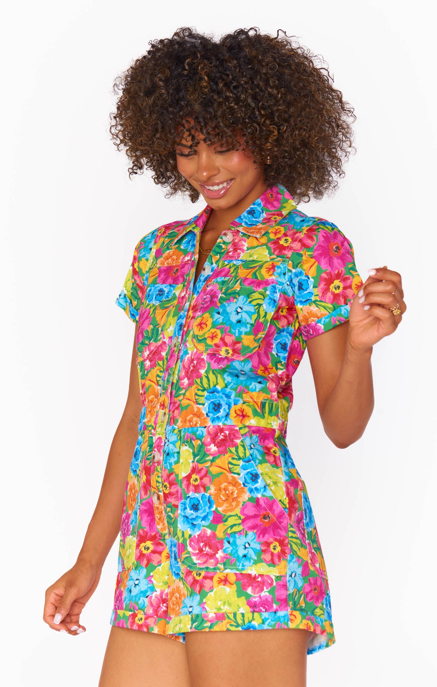 Cannon Romper ~ Bright Floral Soiree Denim(XS)