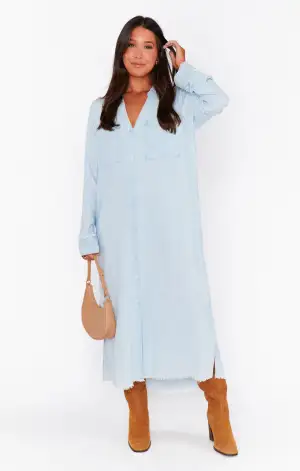 Wilmington Long Shirt Dress ~ Light Chambray(XS)