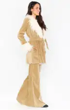 Penny Lane Coat ~ Beige Corduroy with Faux Fur(XS)