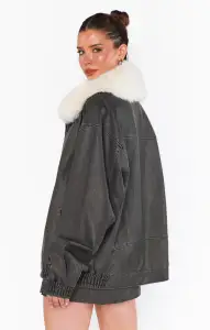 Motor City Jacket ~ Vintage Black Faux Leather with Faux Fur(XS)