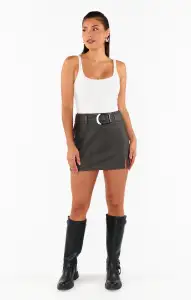 Tyra Belted Skirt ~ Vintage Black Faux Leather(XS)