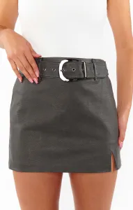 Tyra Belted Skirt ~ Vintage Black Faux Leather(XS)
