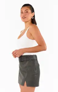 Tyra Belted Skirt ~ Vintage Black Faux Leather(XS)