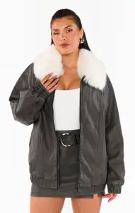Motor City Jacket ~ Vintage Black Faux Leather with Faux Fur(XS)