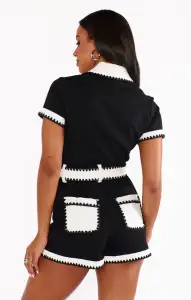 Tempe Romper ~ Black White Colorblock Denim(XS)