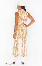 Jacksonville Cropped Jumpsuit ~ Groovy Blooms Stripe(XS)
