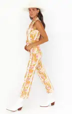 Jacksonville Cropped Jumpsuit ~ Groovy Blooms Stripe(XS)