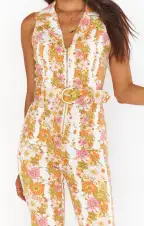 Jacksonville Cropped Jumpsuit ~ Groovy Blooms Stripe(XS)