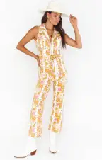 Jacksonville Cropped Jumpsuit ~ Groovy Blooms Stripe(XS)