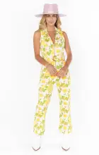 Jacksonville Cropped Jumpsuit ~ Fresh Floral Denim(XS)