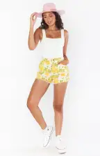 Arizona High Waisted Shorts ~ Fresh Floral Denim(24)