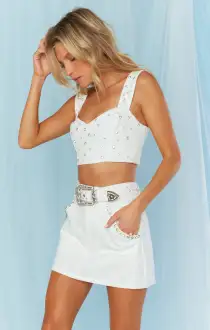 Shania Top ~ Rhinestone White Denim(XS)