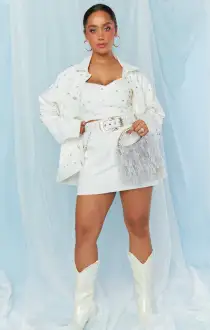 Shania Skirt ~ Rhinestone White Denim(XS)