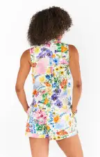 Reno Romper ~ Ivory Botanical Floral Denim(XS)