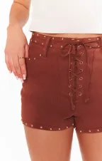 Desert Lace Up Shorts ~ Studded Brown Denim(24)