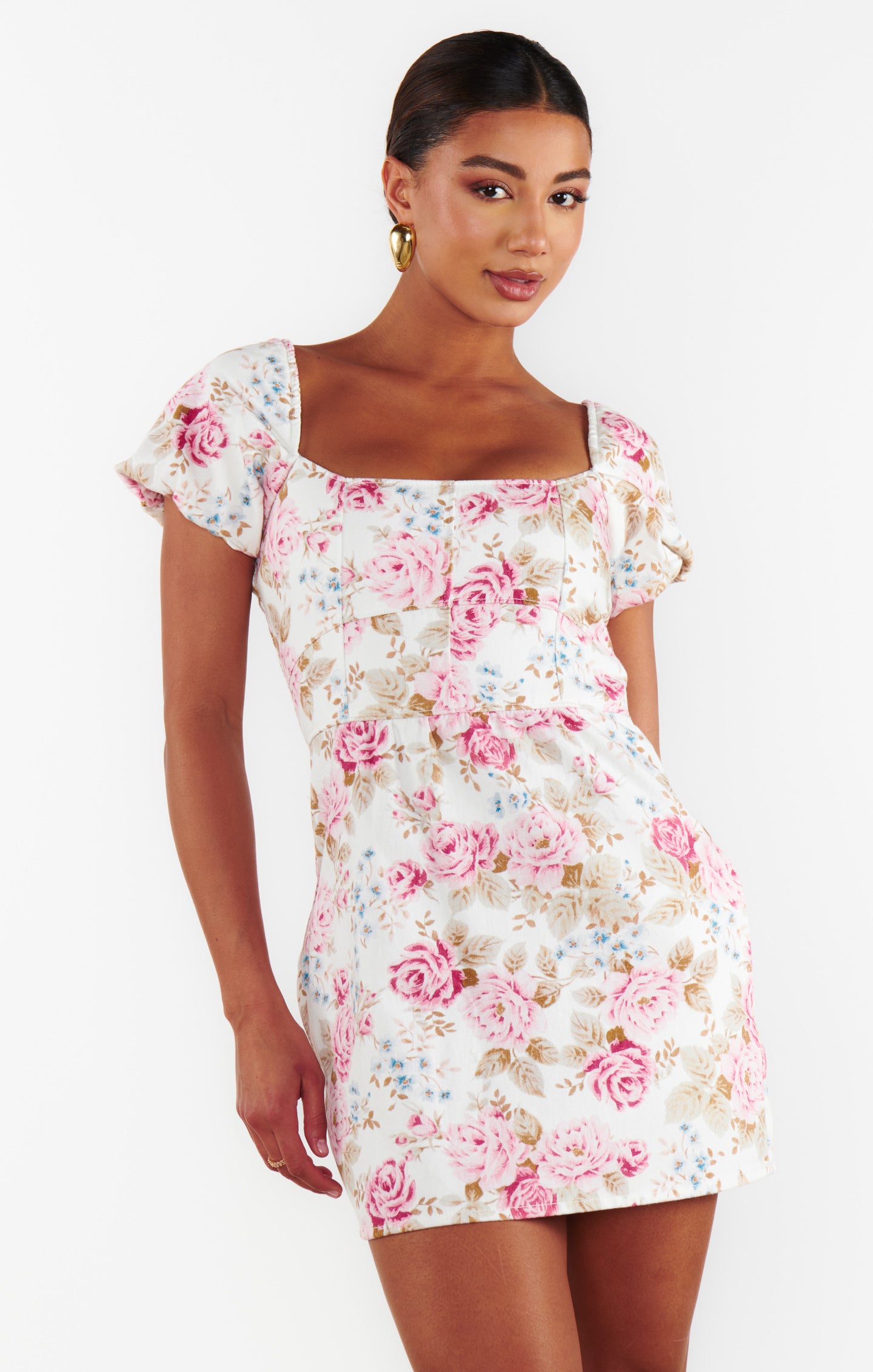 London Lace Up Dress ~ Lovely Roses Denim(XS)