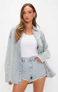 Lincoln Shirt Jacket ~ Embellished Light Indigo(XS)
